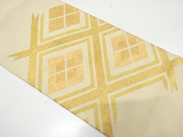 JAPANESE KIMONO / ANTIQUE FUKURO OBI / SILK / TSUZURE / WOVEN DIAGONAL GRID & RHOMBUS